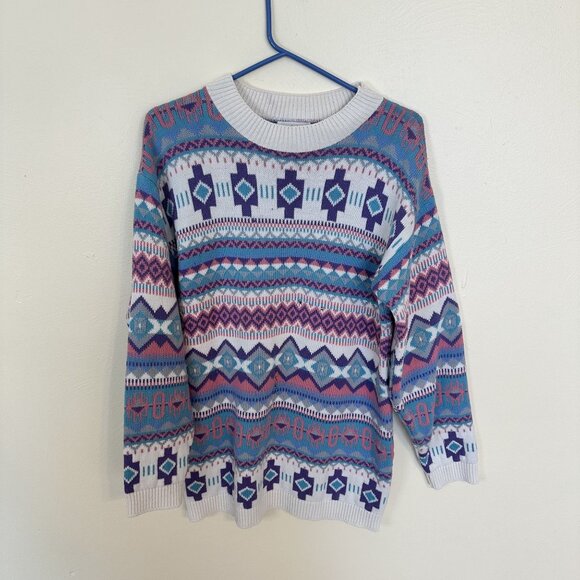 Vintage S.W.A.K. Womens Aztec Pattern Sweater Size Large 1980s Crewneck Knit - Picture 10 of 10